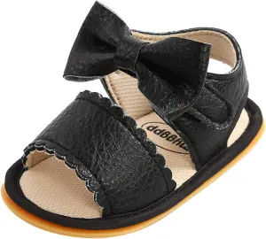 EnJoCho Baby Girls Summer Sole Walking Sandals Soft Shoes Flat Non-Slip Bow Boys Rubber Baby Shoes Children Summer Sandals (Black, 12-12m)