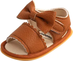 EnJoCho Baby Girls Summer Sole Walking Sandals Soft Shoes Flat Non-Slip Bow Boys Rubber Baby Shoes Children Summer Sandals (Brown, 13-18m)