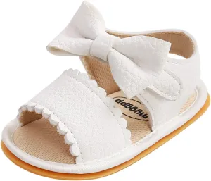 EnJoCho Baby Girls Summer Sole Walking Sandals Soft Shoes Flat Non-Slip Bow Boys Rubber Baby Shoes Children Summer Sandals (White, 12-12m)