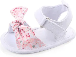 EnJoCho Cute Sandals Boys Girls Baby Sole Shoes Walking Rubber Summer Non-Slip Soft Bow Flat Baby Lightwight Shoes (White, 0-6 Months)