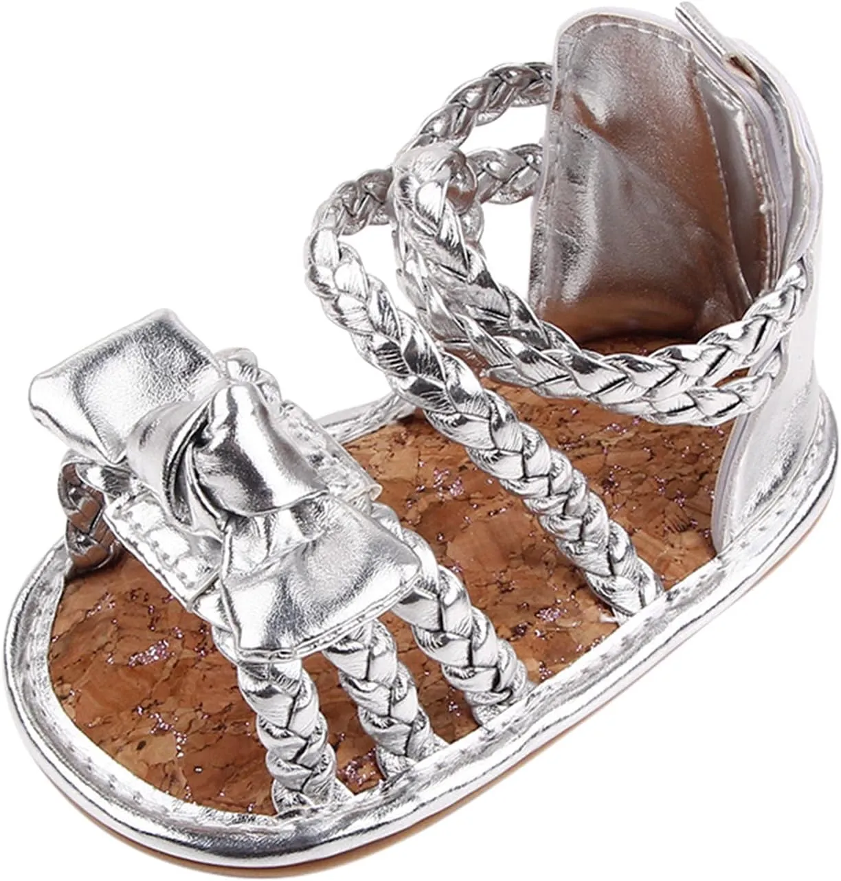 EnJoCho Cute Summer Girls Shoes Sandals Bow Rubber Baby Soft Boys Walking Flat Sole Non-Slip Baby Lightwight Shoes (Silver, 6-12 Months)