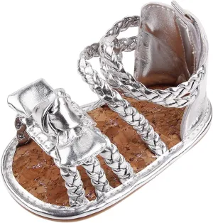 EnJoCho Cute Summer Girls Shoes Sandals Bow Rubber Baby Soft Boys Walking Flat Sole Non-Slip Baby Lightwight Shoes (Silver, 6-12 Months)