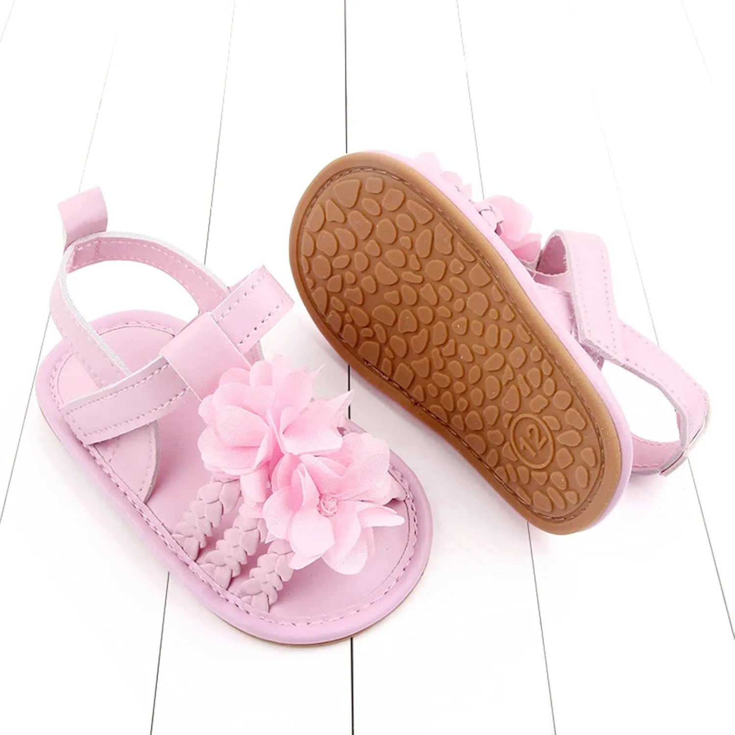 EnJoCho Cute Walking Soft Non-Slip Sandals Baby Rubber Shoes Flat Boys Girls Sole Bow Summer Baby Lightwight Shoes (Pink, 6-12 Months)