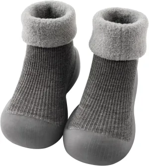 EnJoCho Kids Non Slip Shoes Kids Toddler Baby Boys Girls Solid Warm Knit Soft Sole Rubber Shoe Socks Slipper Socks (Grey, 18)