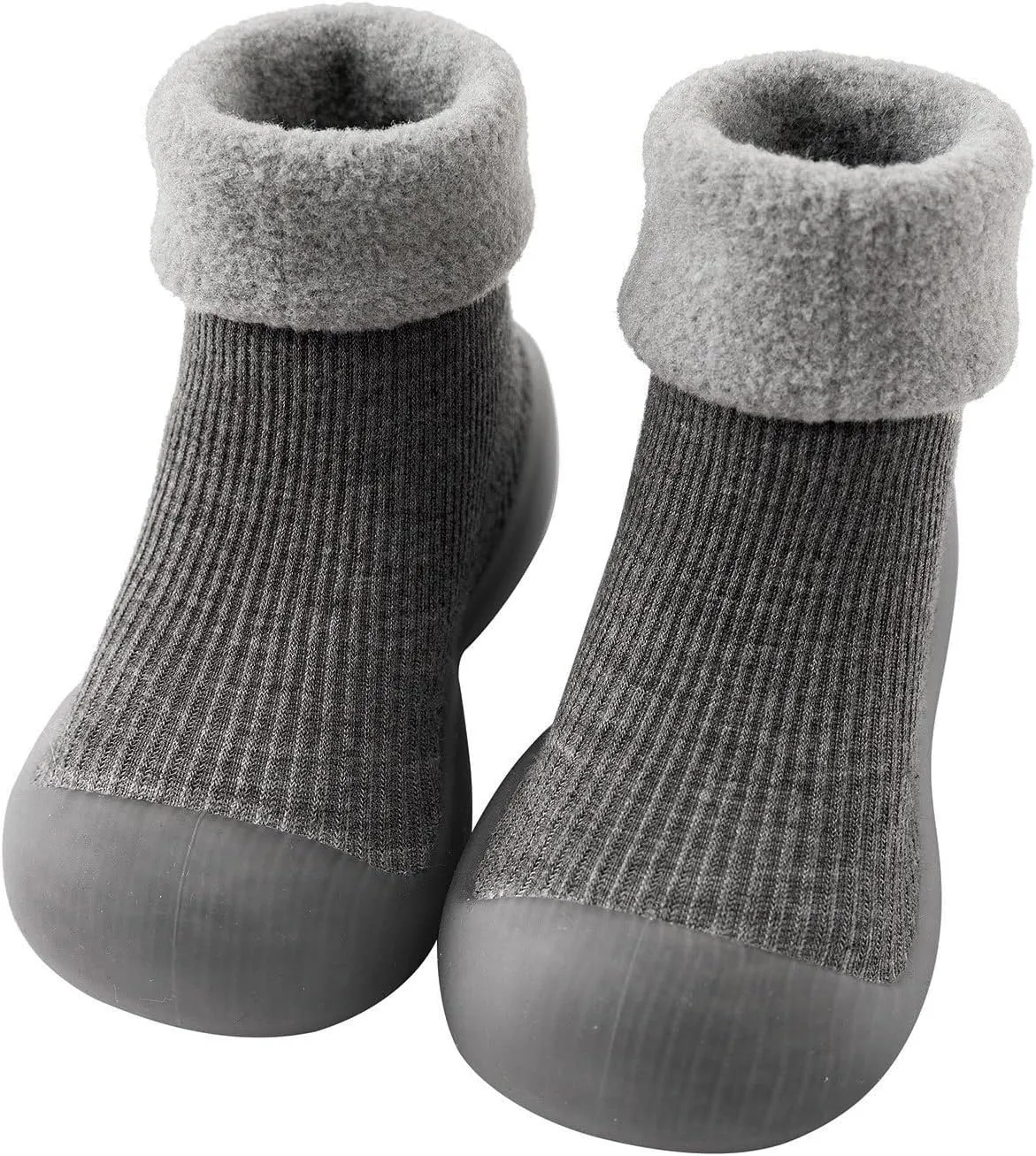 EnJoCho Kids Non Slip Shoes Kids Toddler Baby Boys Girls Solid Warm Knit Soft Sole Rubber Shoe Socks Slipper Socks (Grey, 18)