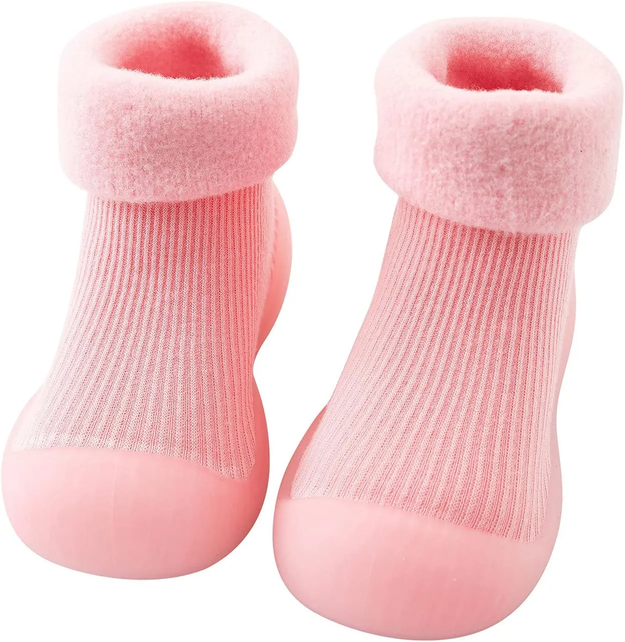 EnJoCho Kids Non Slip Shoes Kids Toddler Baby Boys Girls Solid Warm Knit Soft Sole Rubber Shoe Socks Slipper Socks (Pink, 22)