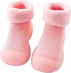 EnJoCho Kids Non Slip Shoes Kids Toddler Baby Boys Girls Solid Warm Knit Soft Sole Rubber Shoe Socks Slipper Socks (Pink, 22)