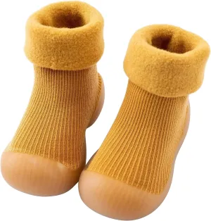 EnJoCho Kids Non Slip Shoes Kids Toddler Baby Boys Girls Solid Warm Knit Soft Sole Rubber Shoe Socks Slipper Socks (Yellow, 24)