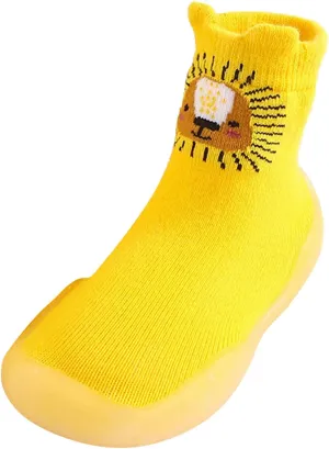 EnJoCho Non Slip Shoes for Toddler Baby Boys Girls Solid Warm Knit Soft Sole Rubber Shoes Slipper Stocking Soft Shoes Socks (Yellow, 24)