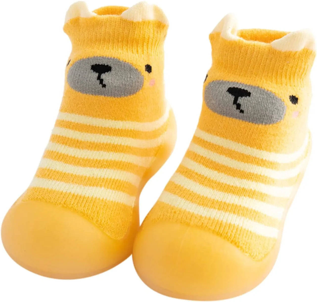EnJoCho Outdoor Shoes for Children Kids Toddler Baby Boys Girls Solid Warm Knit Soft Sole Rubber Shoes Sock Slipper Stocking (Yellow, 22)