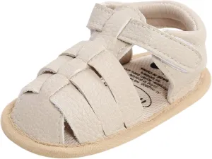 EnJoCho Tennis Shoes for Children Walking Flat Girls Non-Slip Baby Boys Sole Shoes Sandals Rubber Prewalker Soft Baby Sandals (Beige, 12-18 Months)