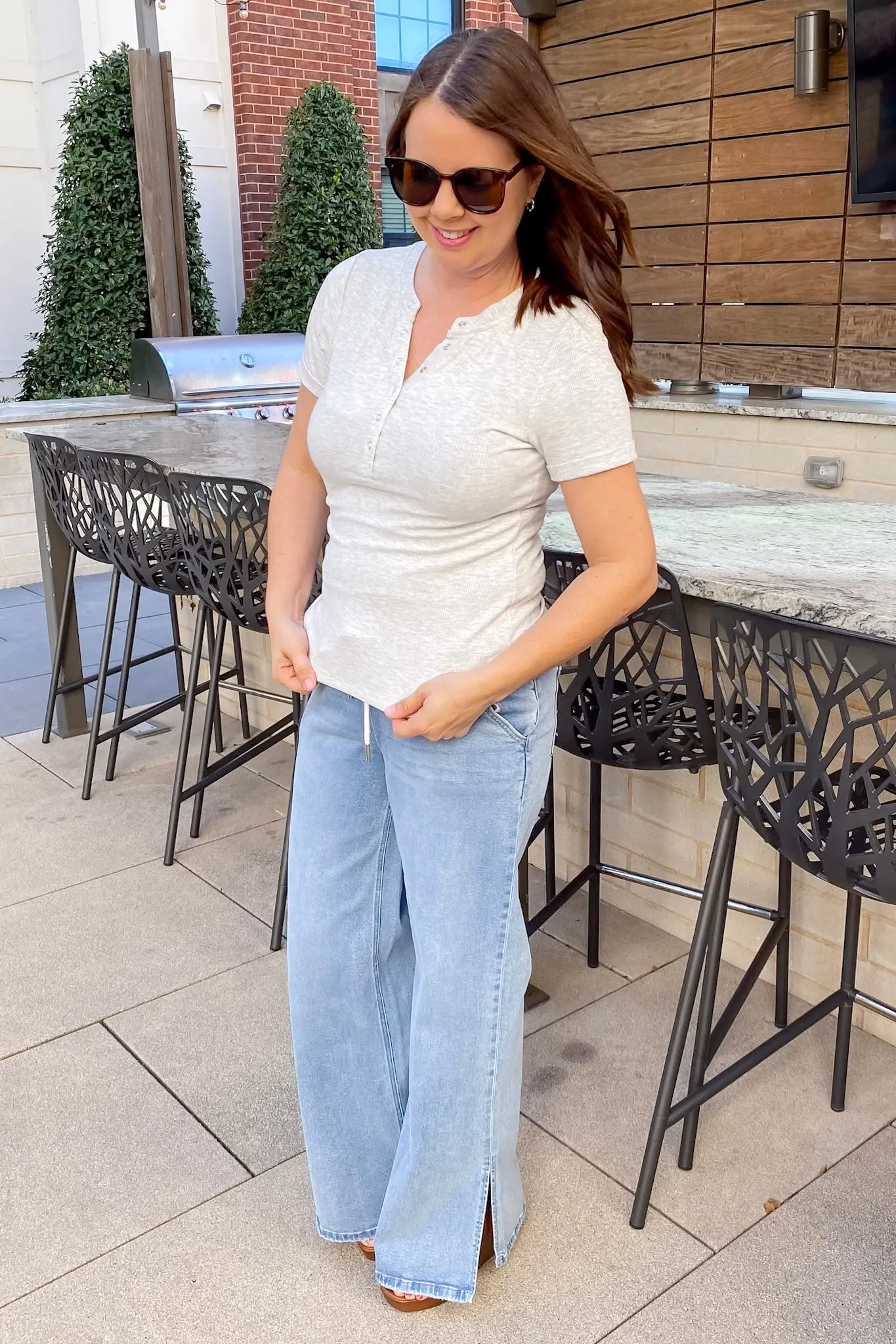 Everyday Ease Henley Light Grey Top