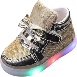 Fashion Toddler LED Light Shoes Boys Girls Bow Glitter Sequins Light Up Sneakers Kids Casual Soft Sole Shiny Shoes