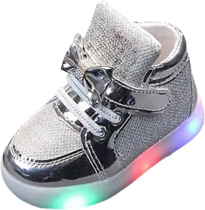 Fashion Toddler LED Light Shoes Boys Girls Bow Glitter Sequins Light Up Sneakers Kids Casual Soft Sole Shiny Shoes