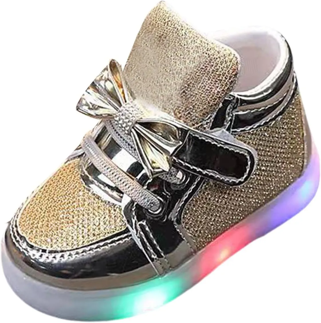 Fashion Toddler LED Light Shoes Boys Girls Bow Glitter Sequins Light Up Sneakers Kids Casual Soft Sole Shiny Shoes