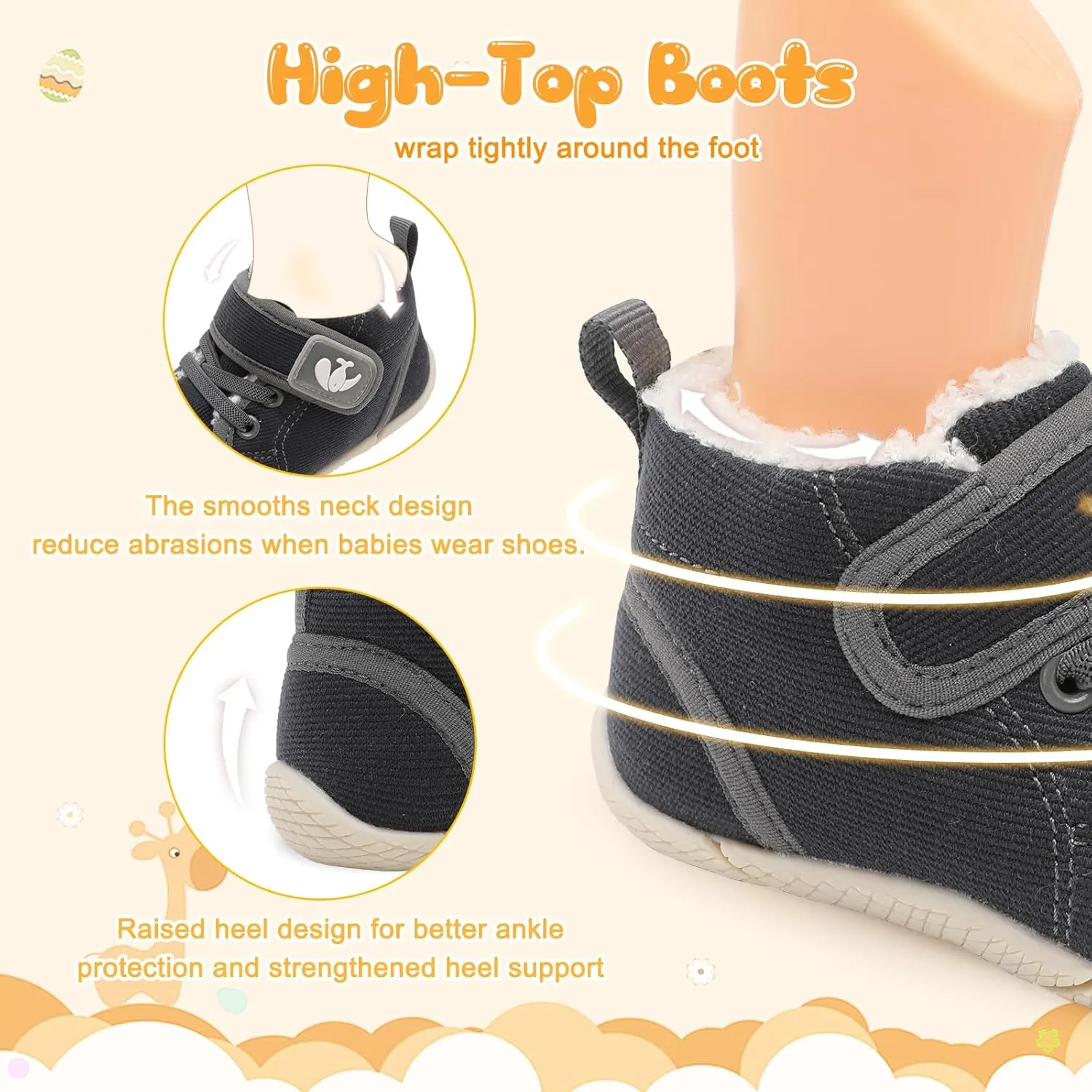 FEETCITY Baby Boots Boys Girls Infant Slippers Cozy Fleece Boots First Walking Shoes Warm Socks Newborn Crib Shoes