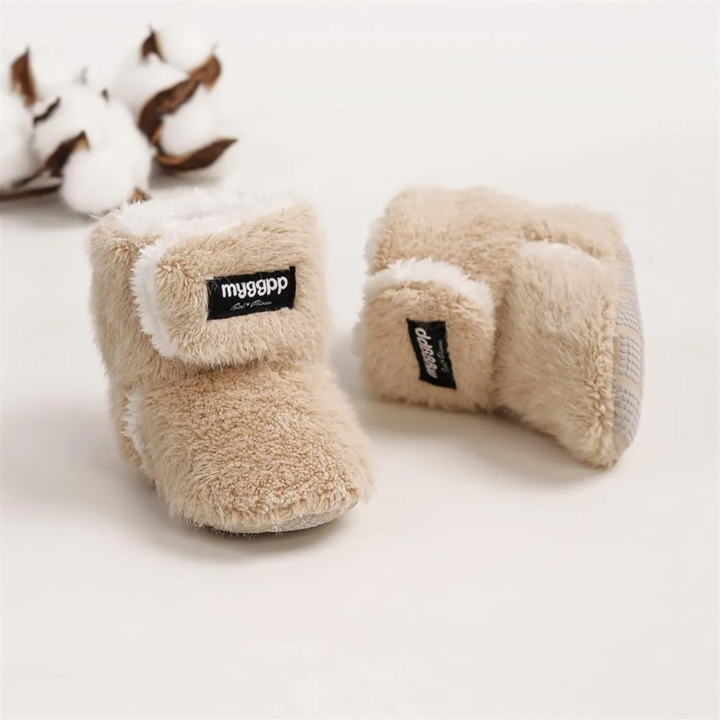 GDSDYM Baby Booties Cozy Fleece Slippers Soft Baby Shoes With Gripper Soles, Winter Infant Newborn Crib Sock Shoes Warm Footwear First Walkers