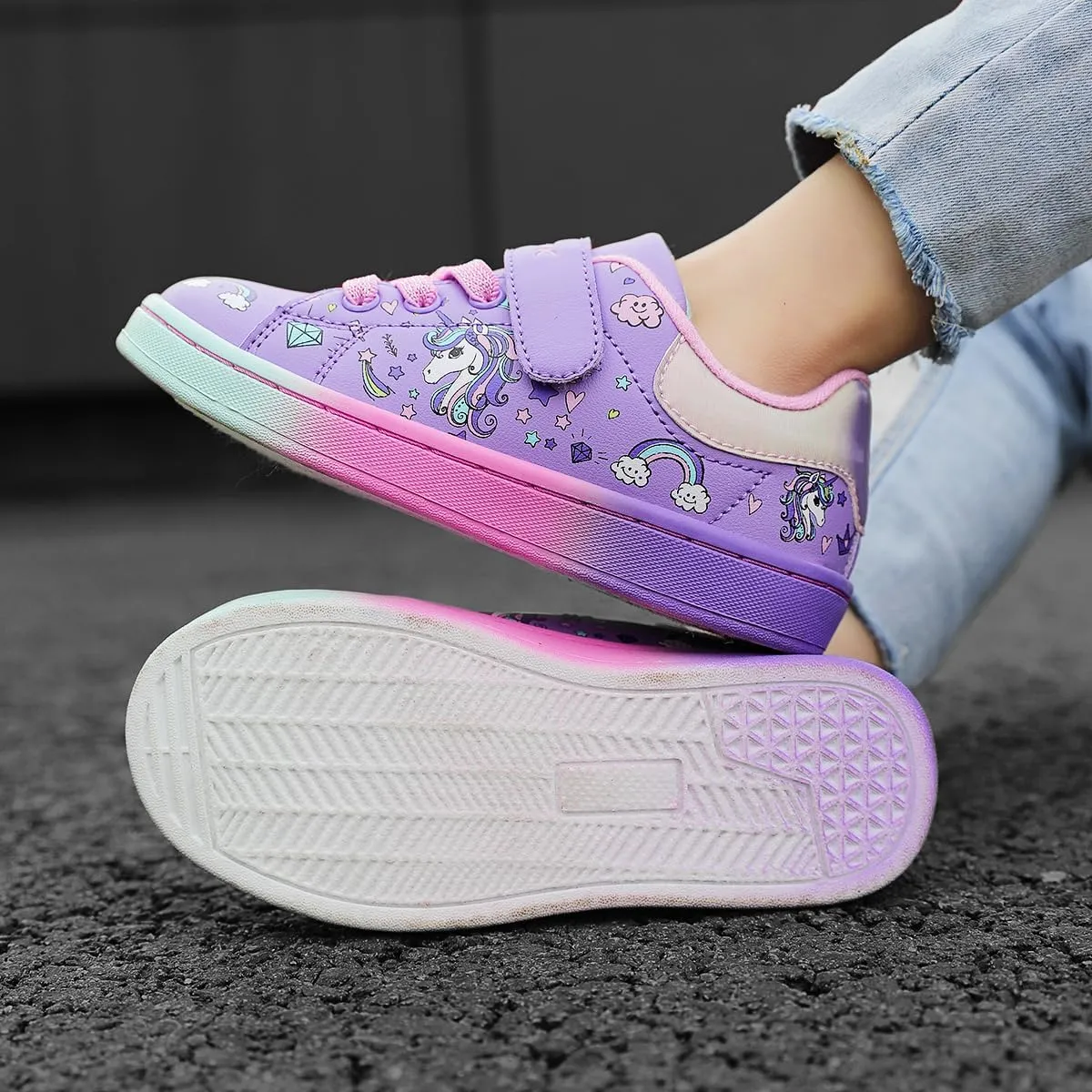 GEERX Toddler Girl Shoe Lightweight Casual Adjustable Strap Cute Unicorn Sneaker Comfortable for Walking Running (Infant/Toddler/Little Kid)