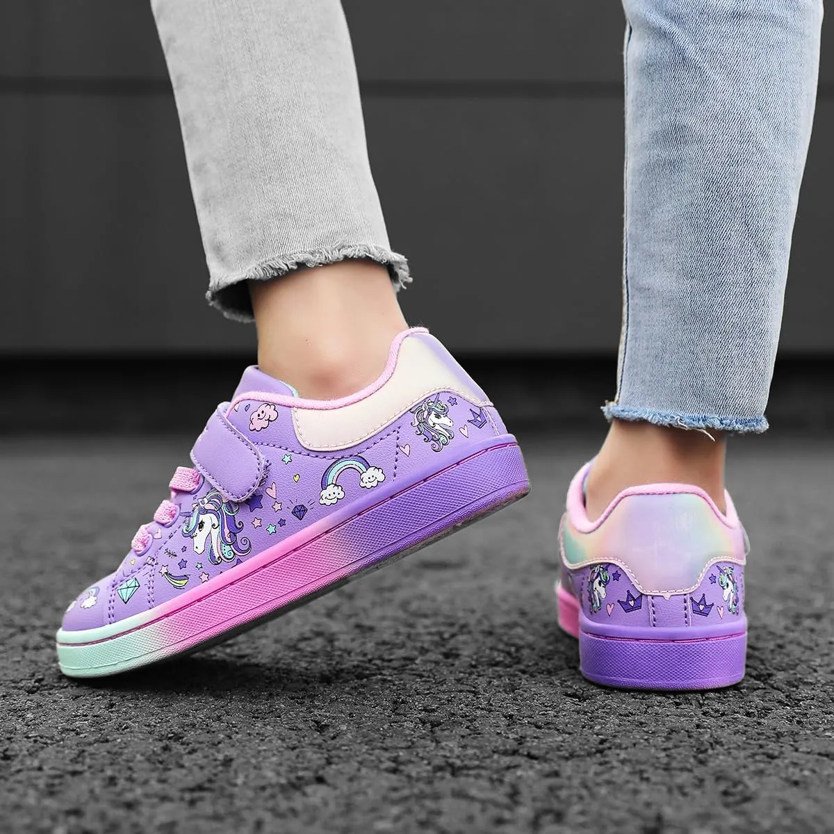 GEERX Toddler Girl Shoe Lightweight Casual Adjustable Strap Cute Unicorn Sneaker Comfortable for Walking Running (Infant/Toddler/Little Kid)