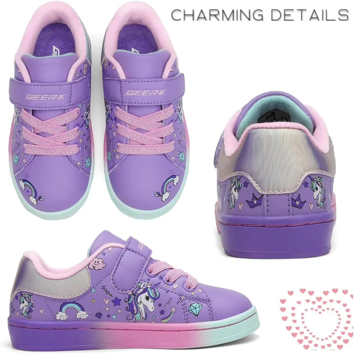 GEERX Toddler Girl Shoe Lightweight Casual Adjustable Strap Cute Unicorn Sneaker Comfortable for Walking Running (Infant/Toddler/Little Kid)