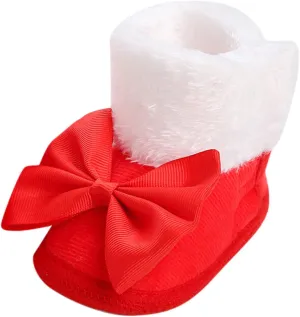 Girls Ankle Boots Baby Boots With Bow Ties Soft Baby Shoes Thick Non Slip Cotton Shoes Warm Boots