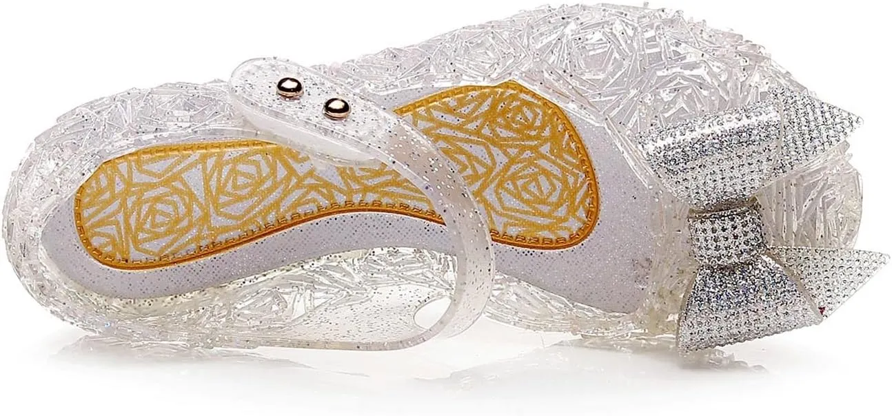 Girls Jelly Sandals Kids Toddler Cute Bowknot Princess Dress Shoes Glitter Closed Toe Summer Casual Wedge Sandal