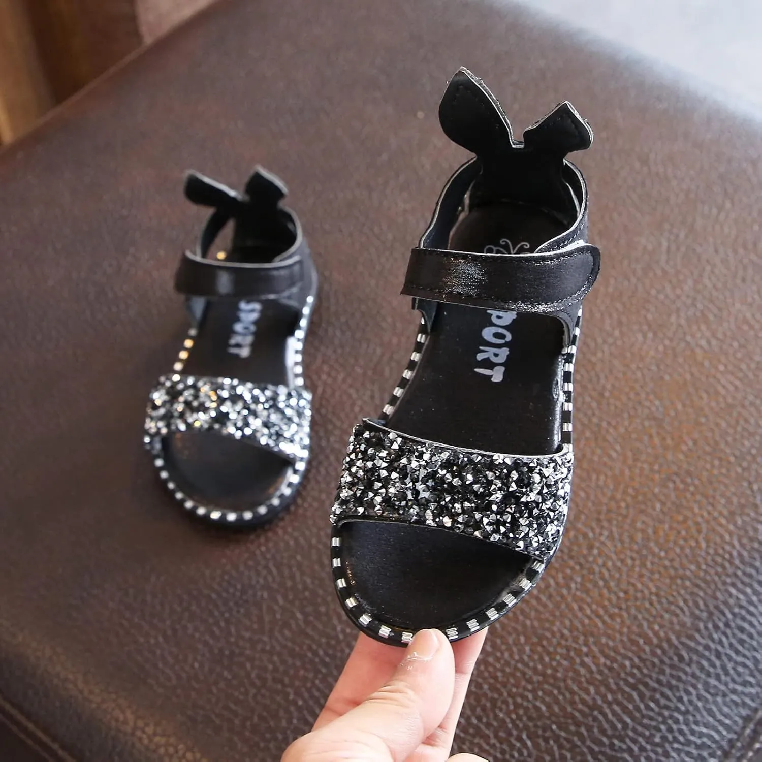 Girls Kids Pearl Glitter Rubber Sandals Gldiator Open Toe Ankle Wide Shoes Baby Childrens Flat Soft Non Slip Slipper