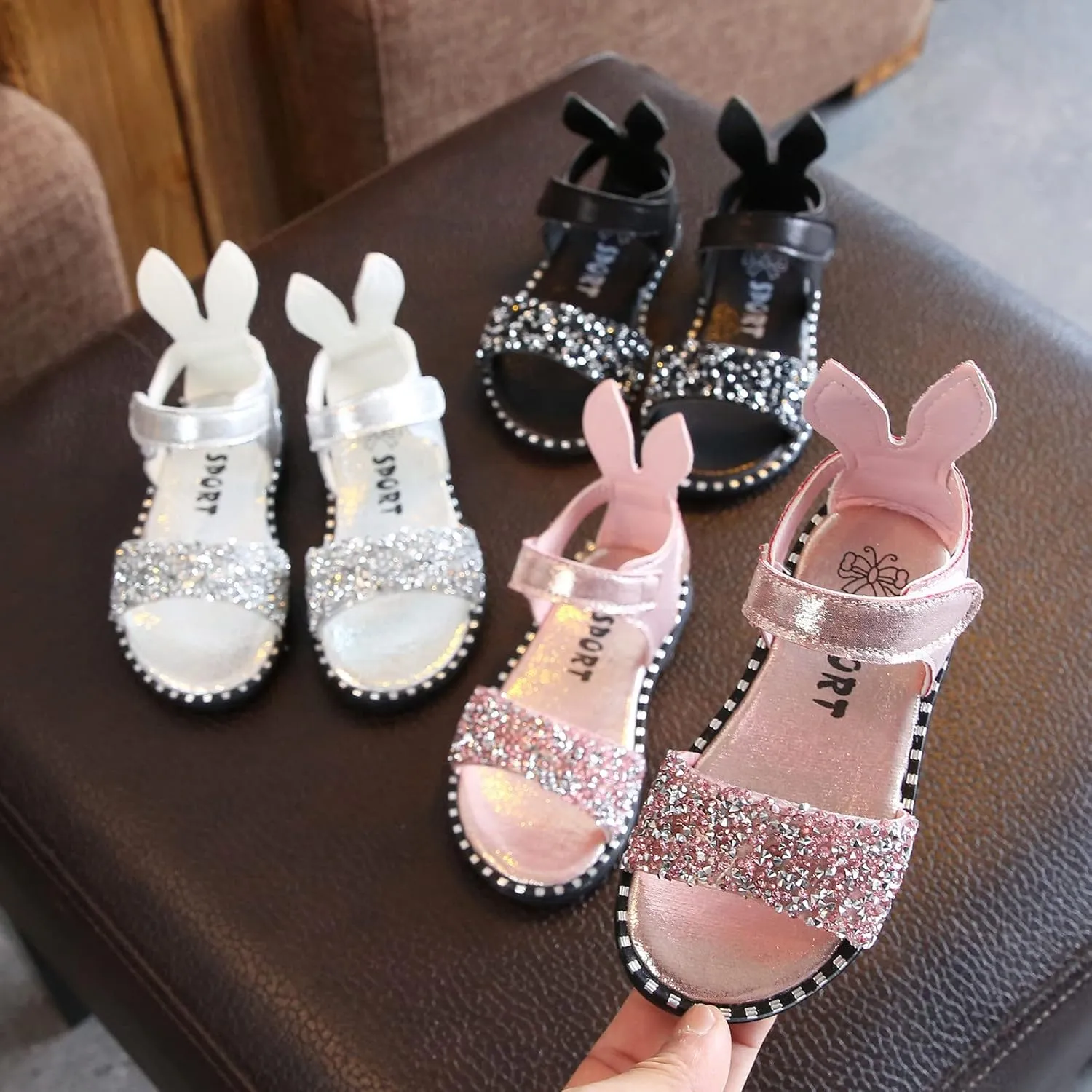 Girls Kids Pearl Glitter Rubber Sandals Gldiator Open Toe Ankle Wide Shoes Baby Childrens Flat Soft Non Slip Slipper