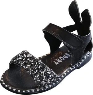 Girls Kids Pearl Glitter Rubber Sandals Gldiator Open Toe Ankle Wide Shoes Baby Childrens Flat Soft Non Slip Slipper