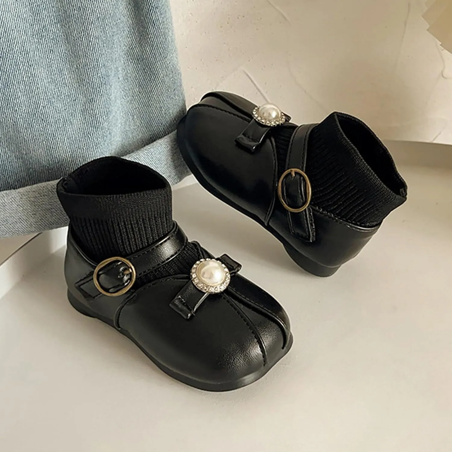 Girls Leather Ankle Boots Waterproof Low Calf Boots Autumn Winter Short Boots Soft Sole Low Heel Boot For Toddle