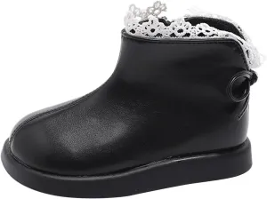 Girls Leather Mary Jane Boots Waterproof Non Slip Low Calf Boots Side Zipper Sort Sole Flat Boots Winter Boots