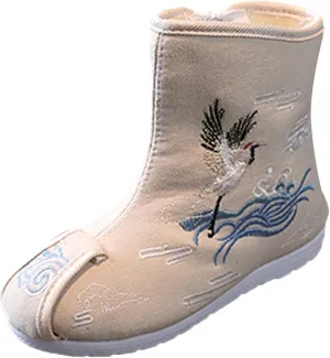 Girls National Style Embroidered Boots Chinese Vintage Qipao Cloth Shoes Retro Platform Snow Boots for Baby Boys Size 3