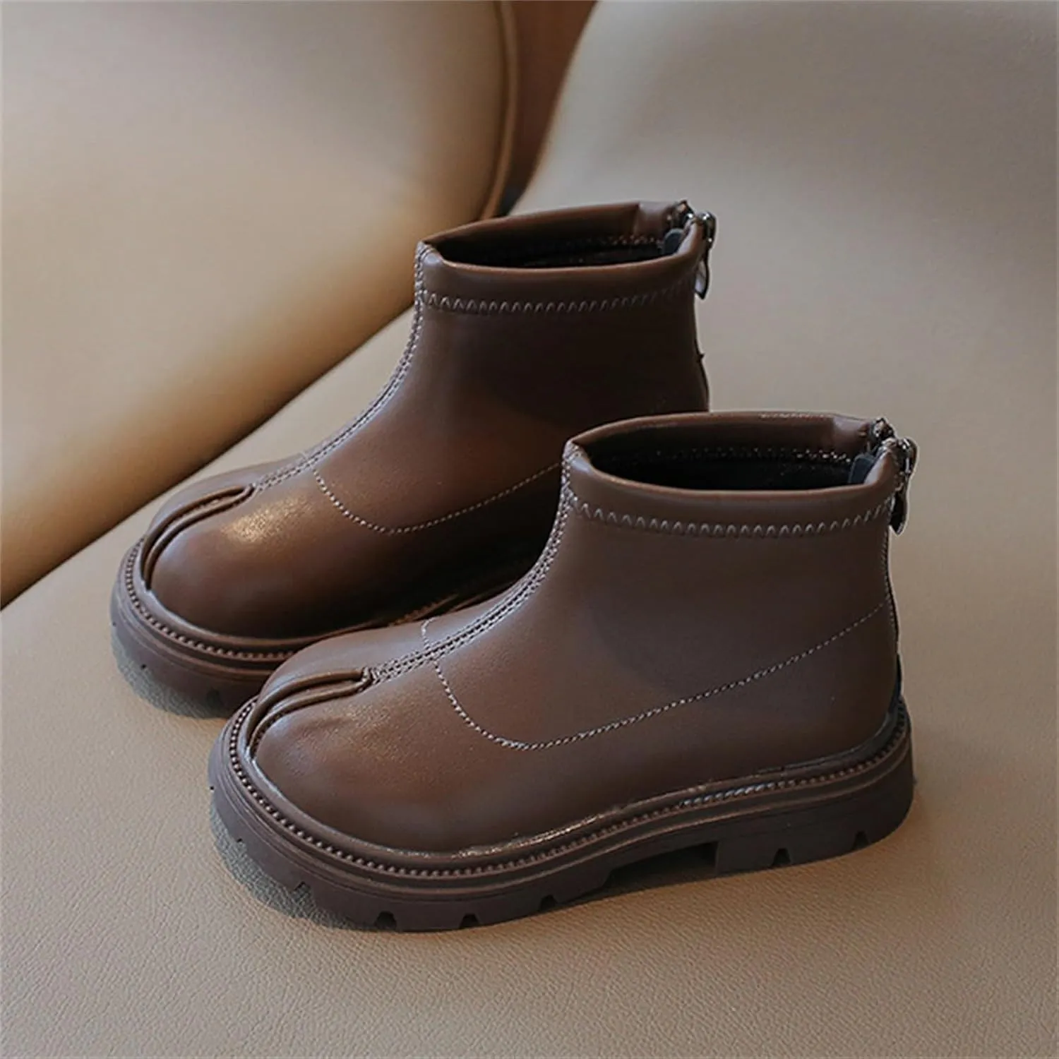 Girls Platform Booties Toddler Leather Back Zipper Rain Boots Outdoor Warm Non Slip Mary Chestnut Winter Fashion Boot