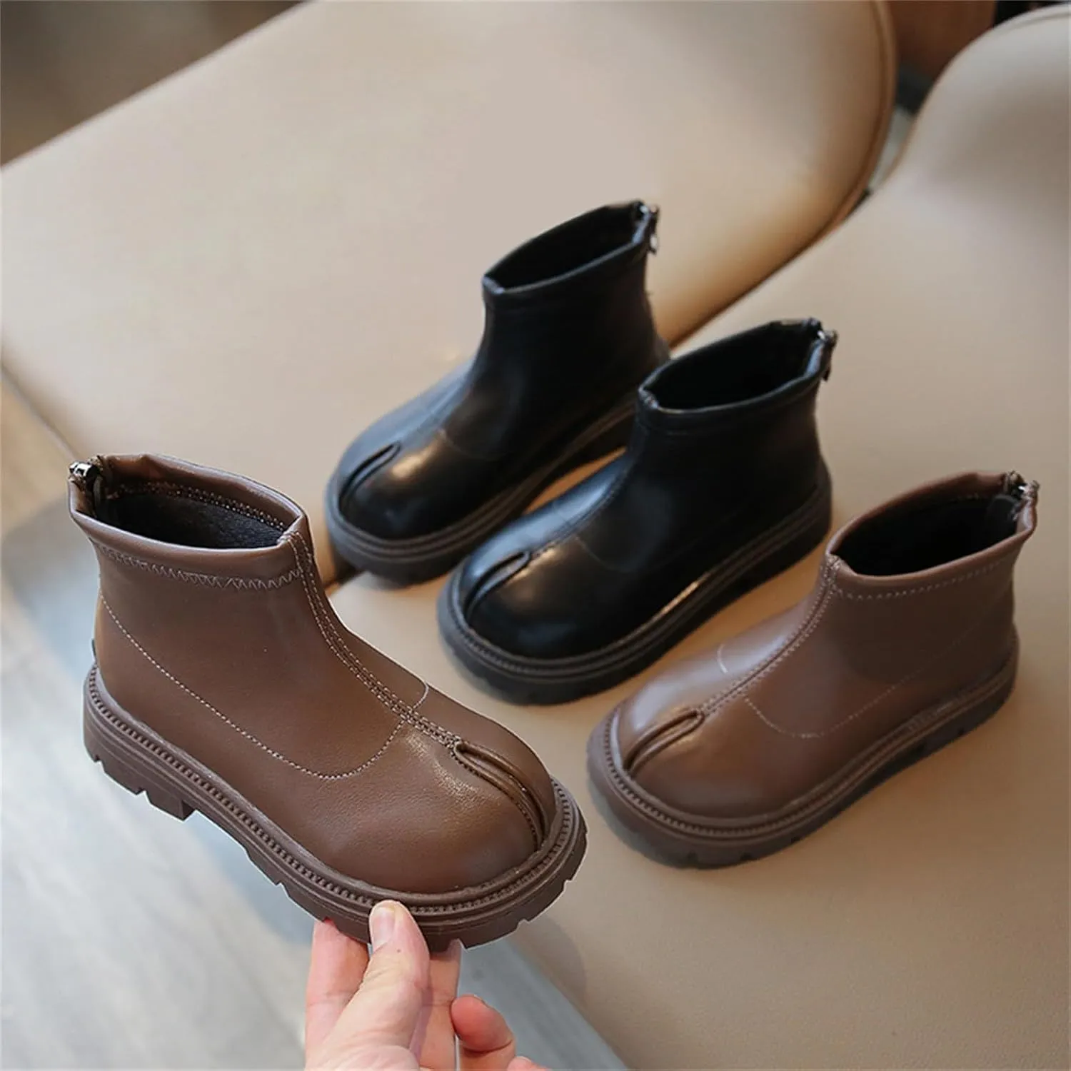 Girls Platform Booties Toddler Leather Back Zipper Rain Boots Outdoor Warm Non Slip Mary Chestnut Winter Fashion Boot