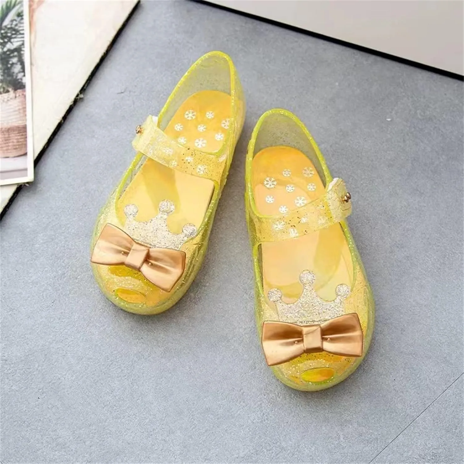 Girls Princess Jelly Sandals Toddler Kids Summer Cute Crown Bowknot Glitter Sparkly Party Dance Mary Jane Shoes