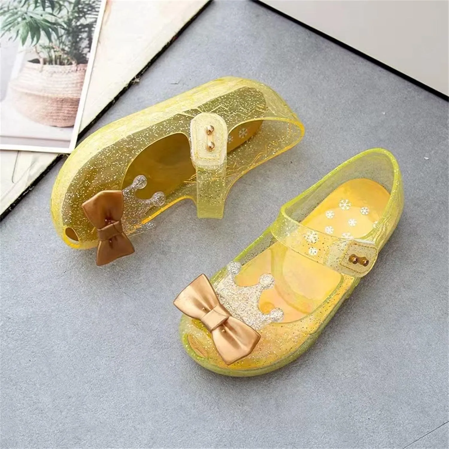 Girls Princess Jelly Sandals Toddler Kids Summer Cute Crown Bowknot Glitter Sparkly Party Dance Mary Jane Shoes
