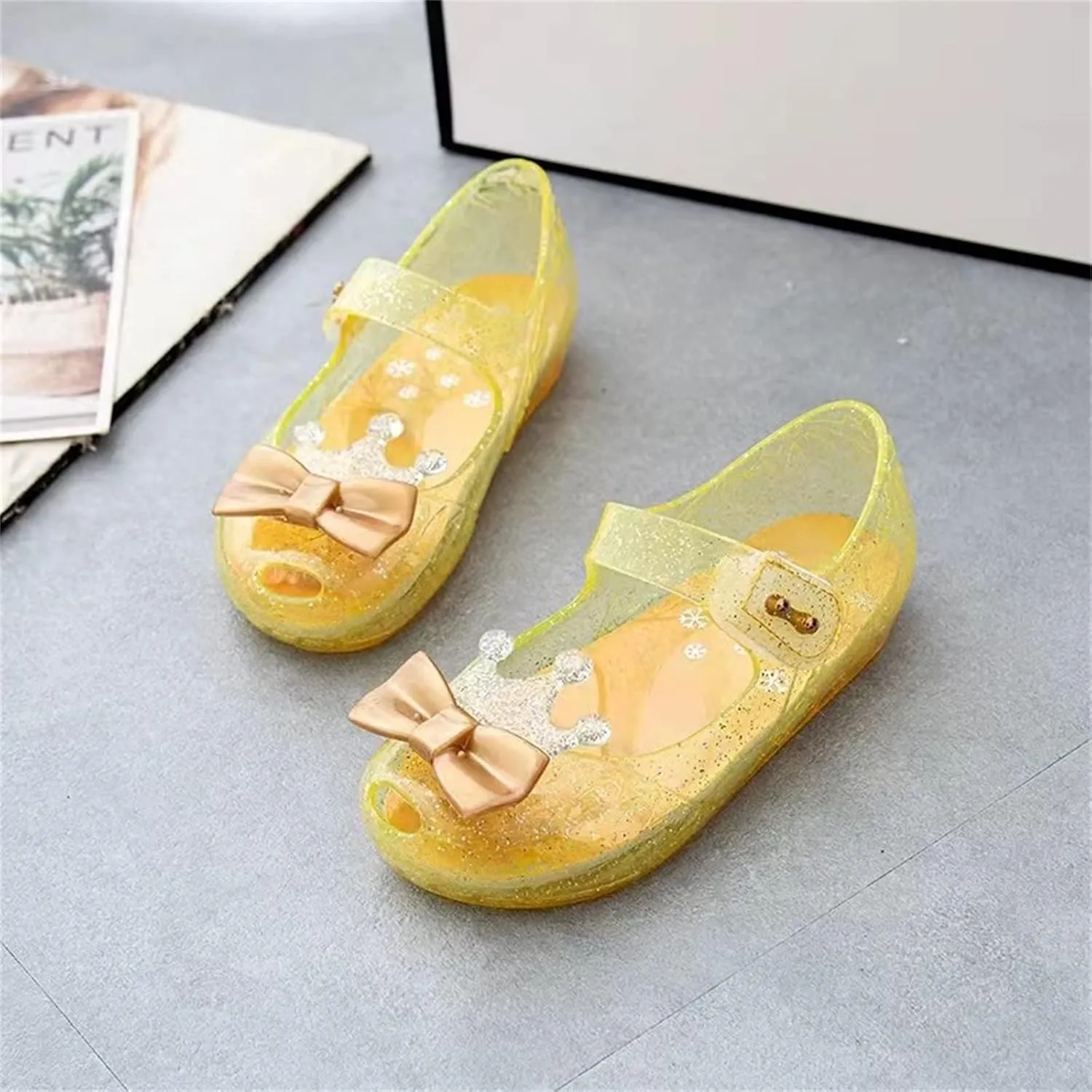 Girls Princess Jelly Sandals Toddler Kids Summer Cute Crown Bowknot Glitter Sparkly Party Dance Mary Jane Shoes