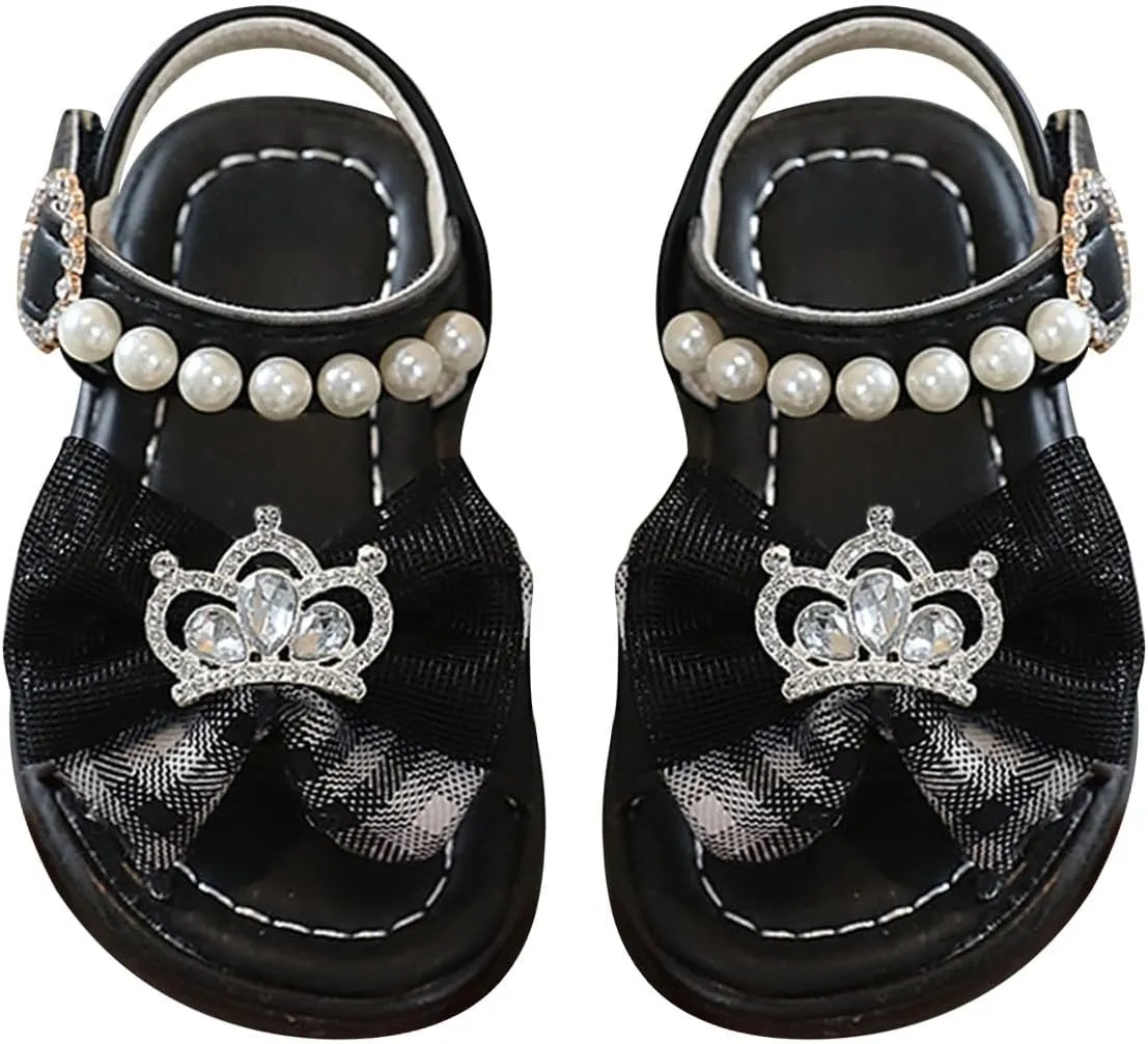 Girls Sandals Summer Fashion Cute Beach Shoes Pearl Knot Soft Sole Flip Flops Flat Princess Soft Breathable Shoes