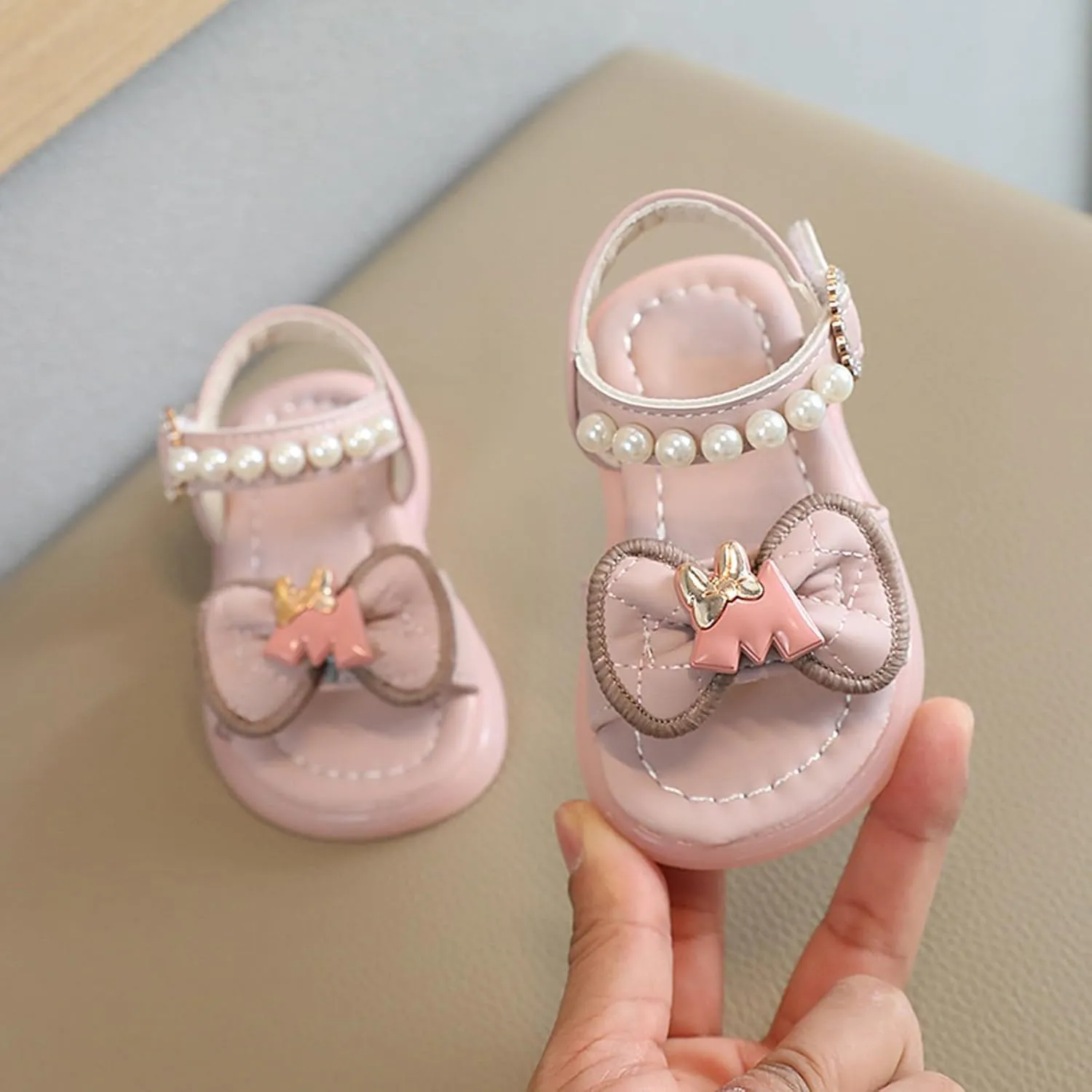 Girls Toddler Sandals Summer Comfort Beach Fashion Shoes Pearl Knot Soft Sole Princess Wedding Dress Sandal