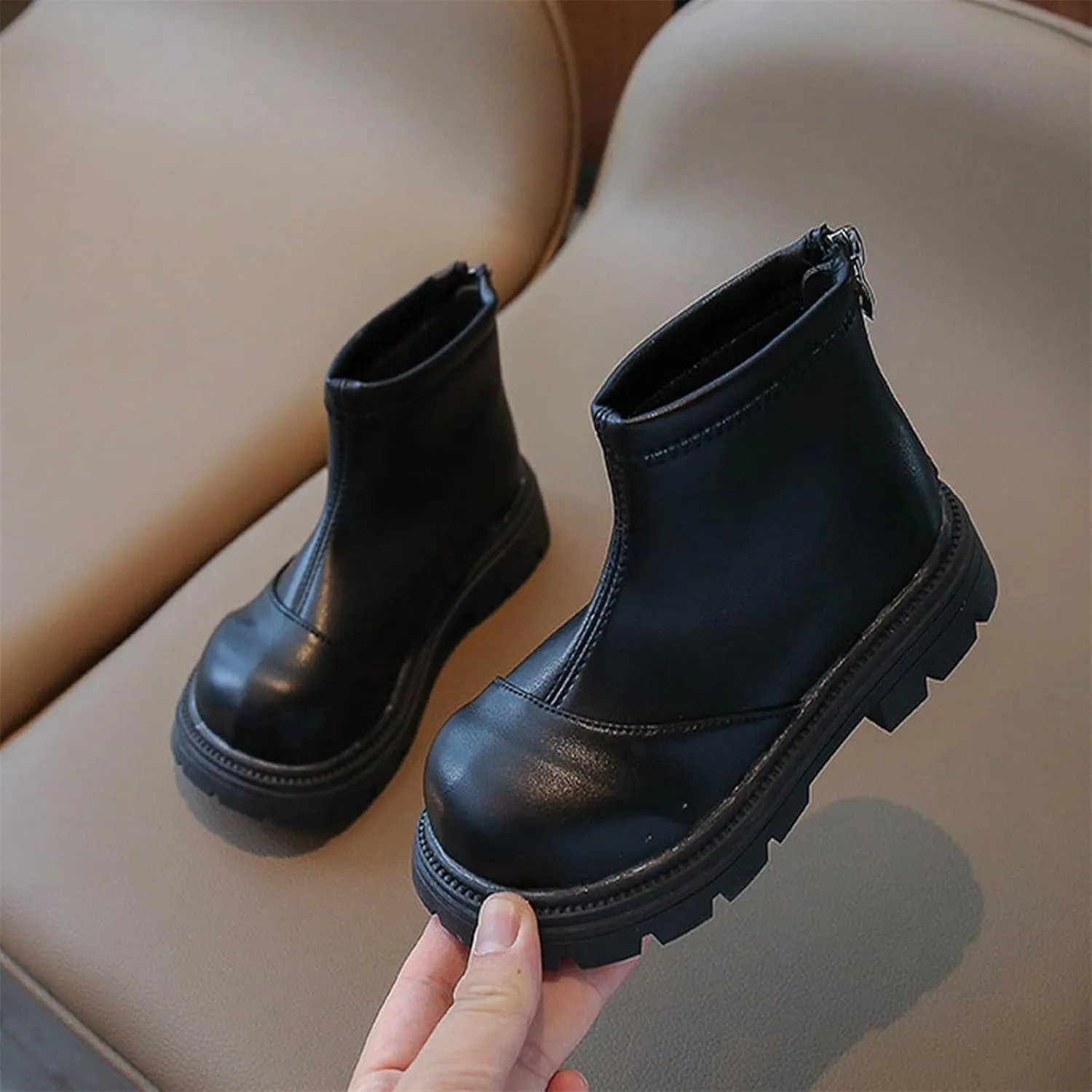 Girls Winter Boots Platform Booties for Toddler Girls Back Zipper Leather Shoes Outdoor Warm Non Slip Shoes Boots