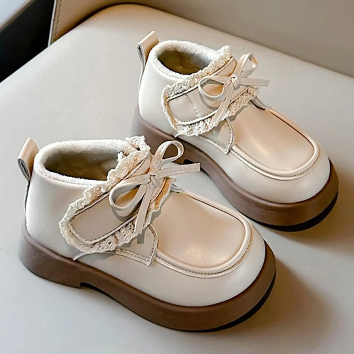 Girls Winter Little Ankle Boots Girl Bow Fashion Shoes Big Children Thickened Mary Jane Toddler Girl Shoe