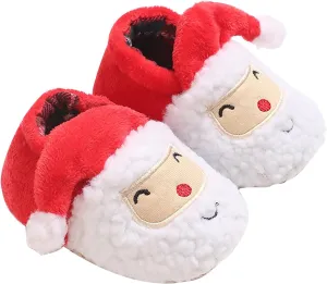 Infant Baby Christmas Santa Shoes Boys Girls Soft Sole Cloth Indoor Casual Sneaker Newborn Xmas Plush Non Slip Shoe