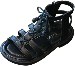 Infant Baby Girls Boys Child Shoes Summer Low Heel Sandals Non Slip Soft Sole Open Toe Crib Shoes (Black, 3 Big Kids)