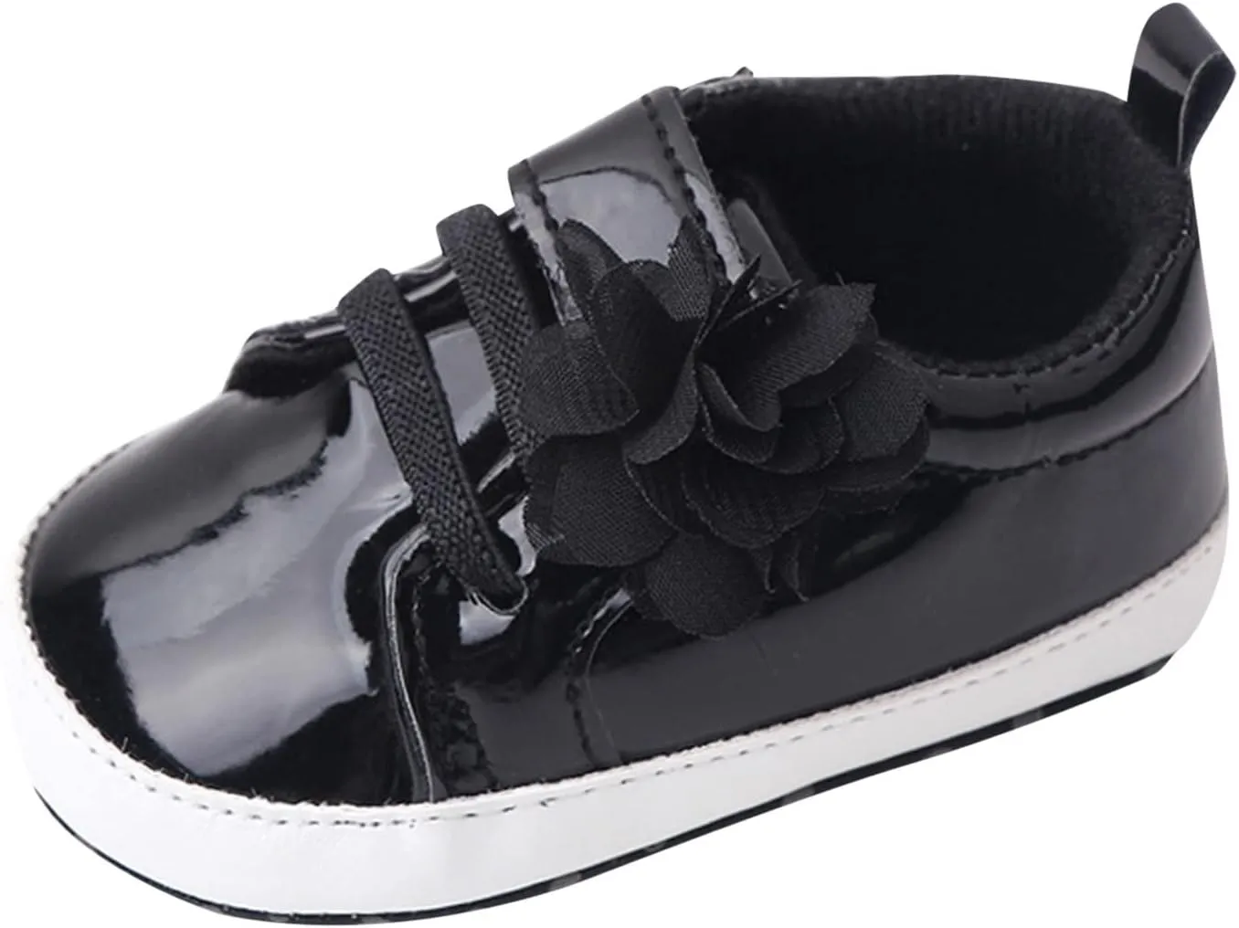 Infant Baby Girls Flower PU Leather Sneakers Newborn Toddler Solid Soft Sole Anti-Slip Shiny Ankle Dress Shoes