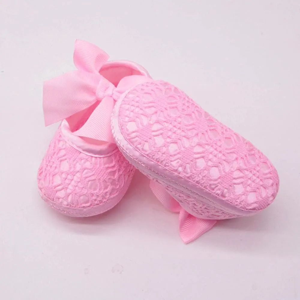 Infant Baby Girls Soft Sole Bowknot Wedding Dress Mary Jane Flat Prewalker Newborn Light Baby Sneaker Shoe 0-18M