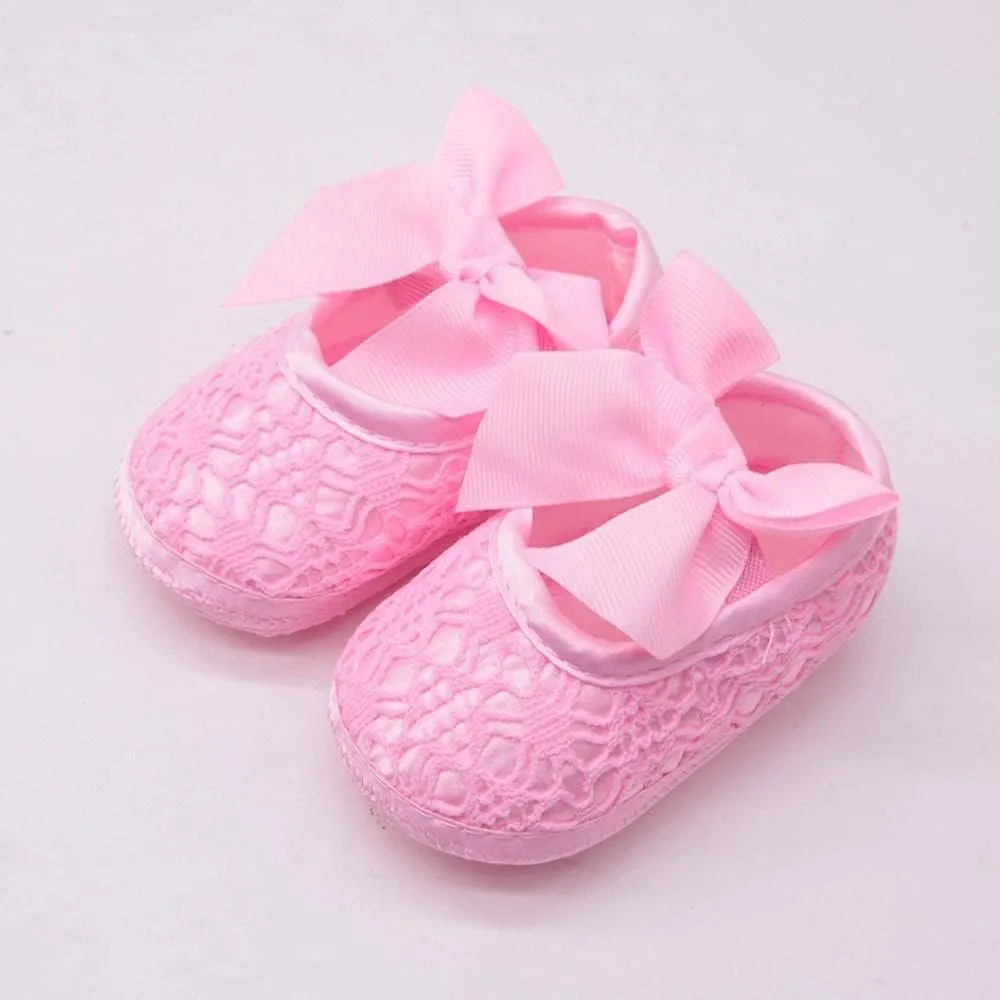 Infant Baby Girls Soft Sole Bowknot Wedding Dress Mary Jane Flat Prewalker Newborn Light Baby Sneaker Shoe 0-18M