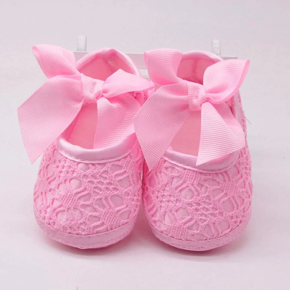 Infant Baby Girls Soft Sole Bowknot Wedding Dress Mary Jane Flat Prewalker Newborn Light Baby Sneaker Shoe 0-18M