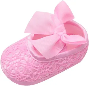 Infant Baby Girls Soft Sole Bowknot Wedding Dress Mary Jane Flat Prewalker Newborn Light Baby Sneaker Shoe 0-18M