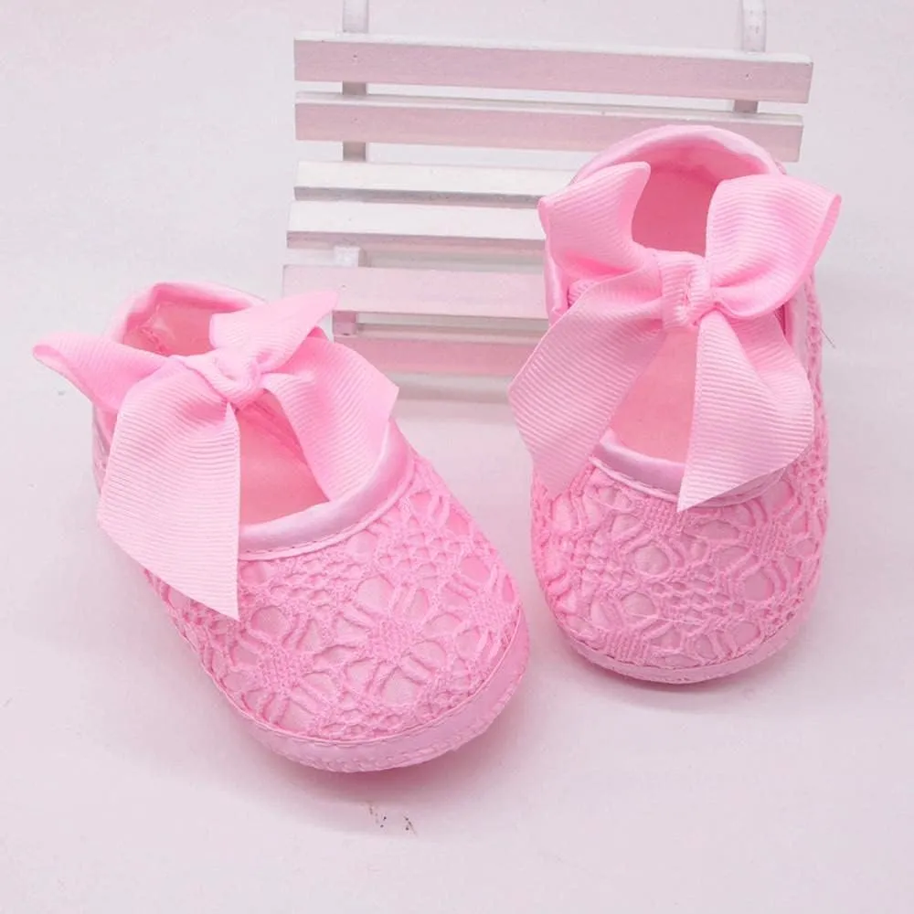 Infant Baby Girls Soft Sole Bowknot Wedding Dress Mary Jane Flat Prewalker Newborn Light Baby Sneaker Shoe 0-18M