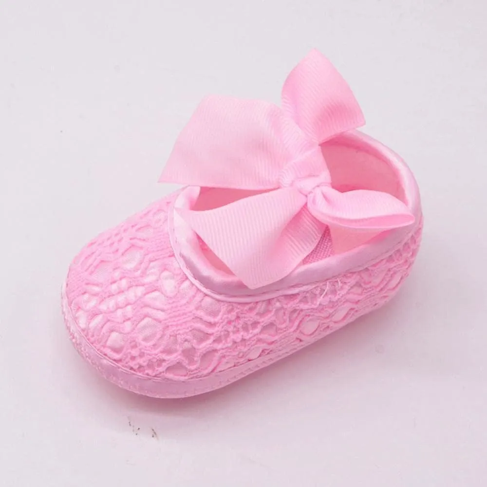 Infant Baby Girls Soft Sole Bowknot Wedding Dress Mary Jane Flat Prewalker Newborn Light Baby Sneaker Shoe 0-18M